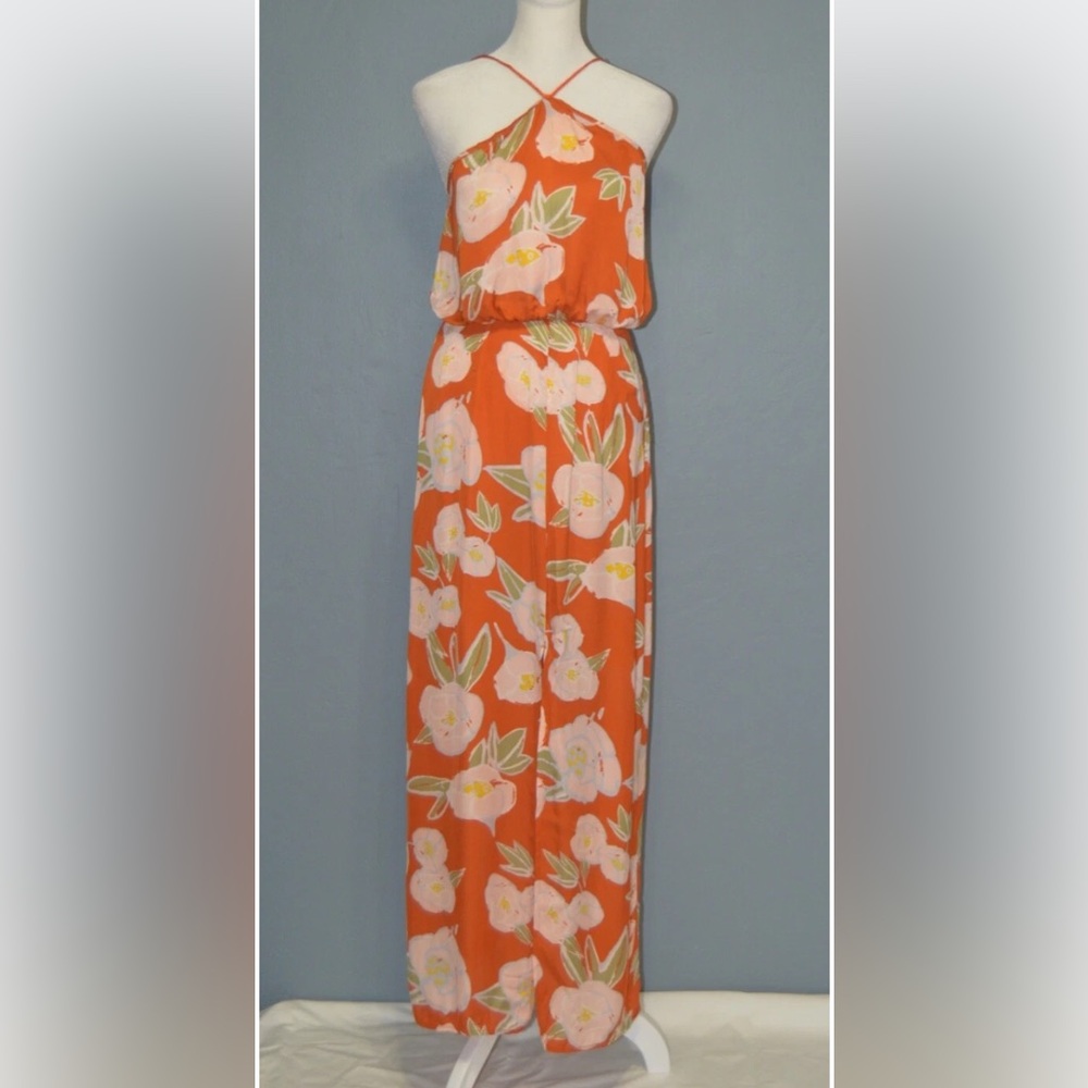Carolina K Size Small Orange Floral Print Sleeveless Slip Dress